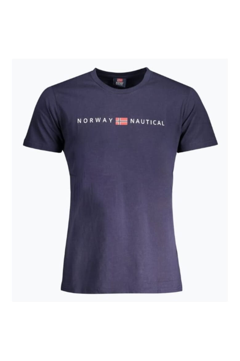 Norway Tricou barbati cu decolteu la baza gatului si imprimeu cu logo Bleumarin inchis - Pled.ro