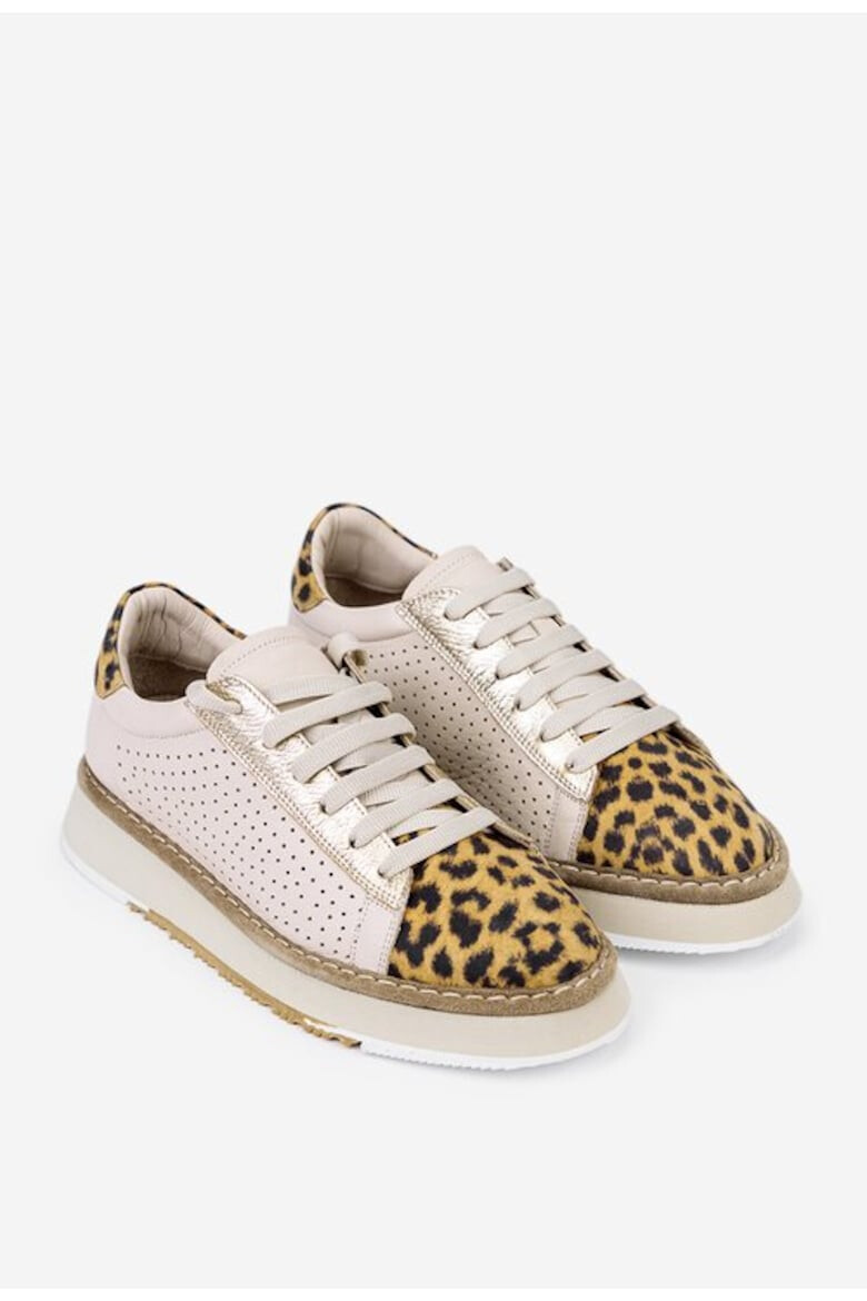 NUR Pantofi bej din piele cu model leopard - Pled.ro