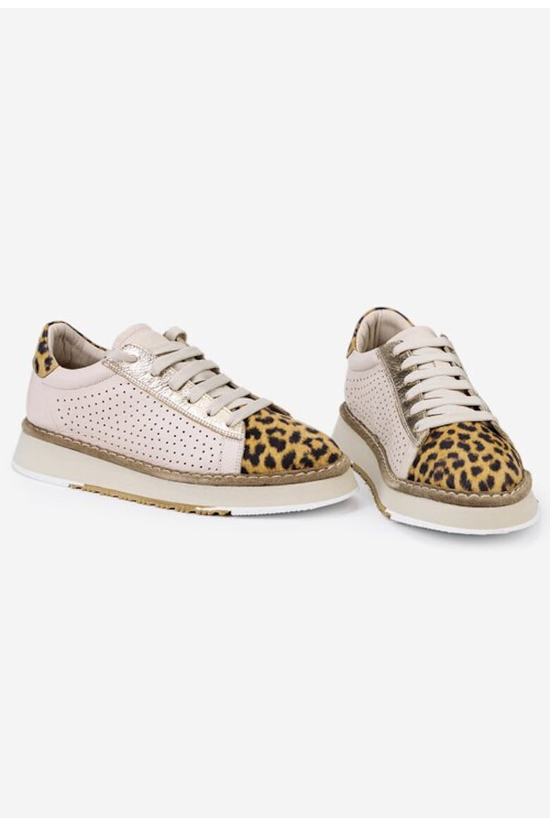 NUR Pantofi bej din piele cu model leopard - Pled.ro