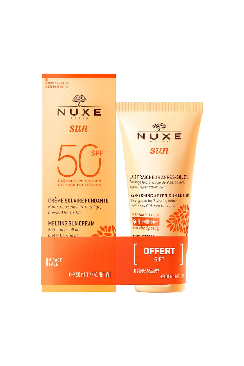 Nuxe Set Sun Crema de Fata Sun Melting Sunscreen SPF 50 50 ml + Lotiune After-Sun 50ml - Pled.ro