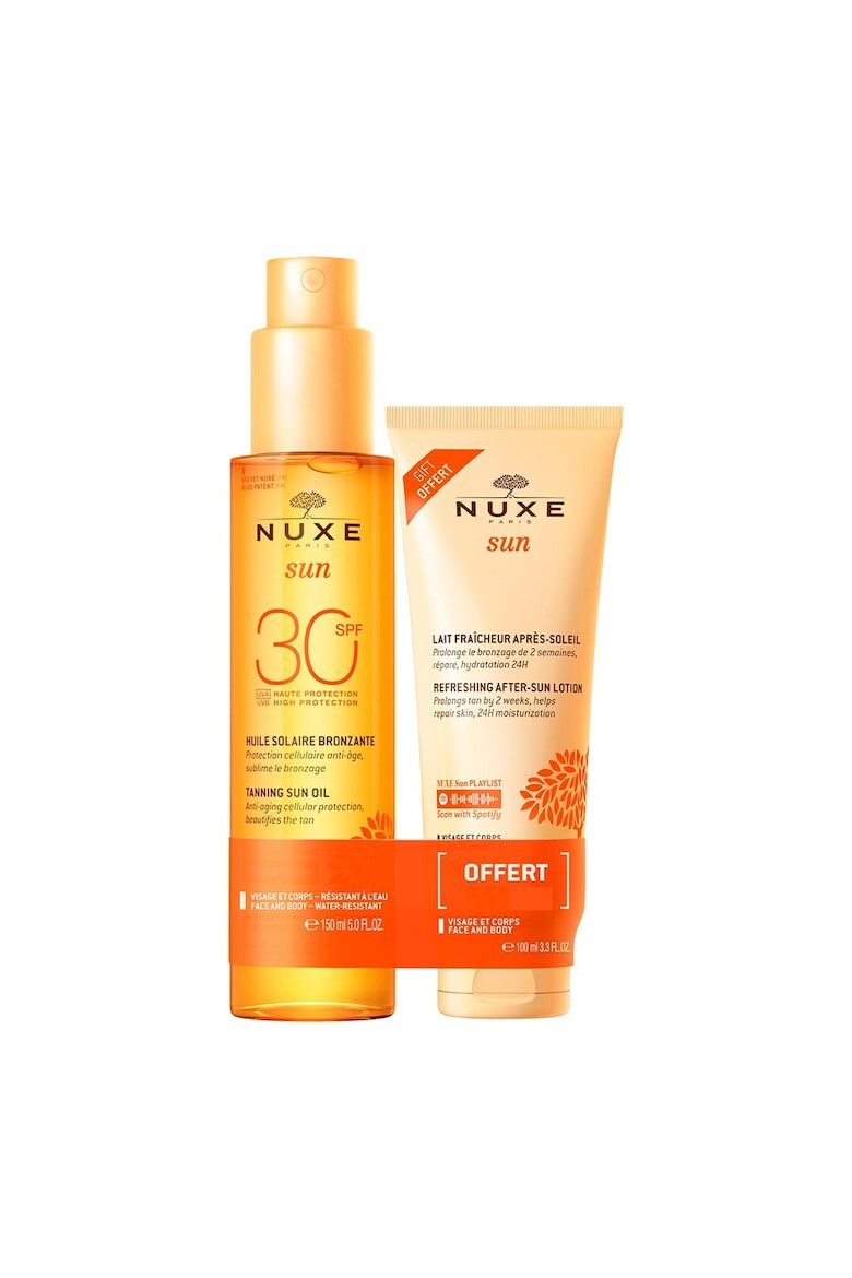 Nuxe Set Ulei pentru bronzat cu protectie solara SPF30 pentru fata si corp Sun 150 ml + Lotiune dupa expunere solara 100 ml - Pled.ro