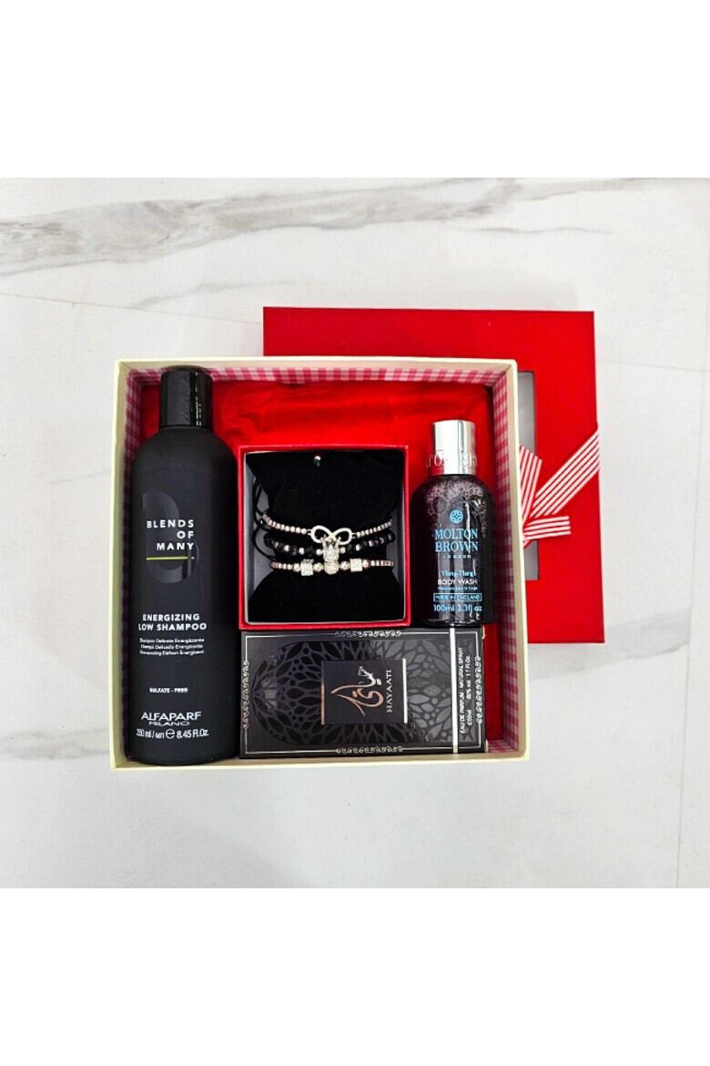 OEM Set Black Majesty Apa de Parfum Ard al Zaafaran Hayaati Men 100 ml Set 3 bratari din otel inoxidabil onix si zirconiu Gel de Dus Molton Brown Relaxing Ylang-Ylang 100 ml Sampon Alfaparf Rebalancing Low Shampoo Blends of Many 250 ml - Pled.ro