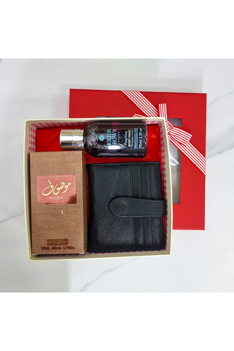 OEM Set Exotic Oud Apa de Parfum Ard al Zaafara Mousuf 100 ml Portofel barbati din piele naturala Gel de Dus Molton Brown Relaxing Ylang-Ylang 100 ml - Pled.ro