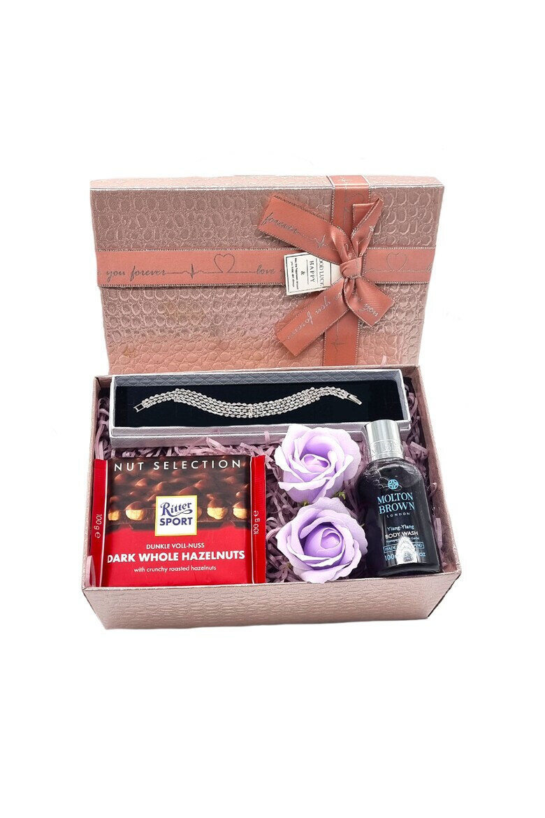 OEM Set Roses pentru femei Gel de dus Ylang-Ylang 100ml ciocolata 100gr Bratara eleganta cu pietre semipretioase argintie - Pled.ro