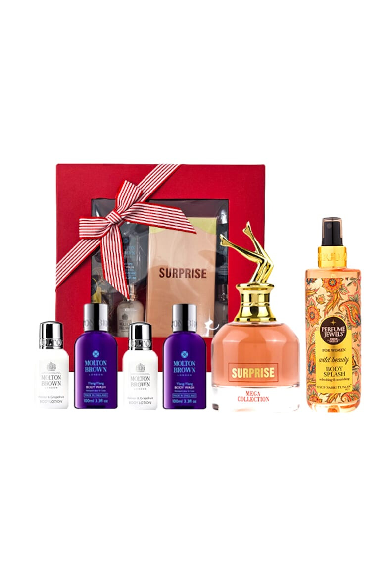 OEM Set Surprise Apa de Parfum Ard Al Zaafaran Surprise 100 ml Spray de Corp Eyup Sabri Tuncer Wild Beauty 250 ml 2 x Lotiune de corp Molton Brown Vetiver & Grapefruit 50 ml 2 x Gel de Dus Molton Brown Relaxing Ylang-Ylang 100 ml - Pled.ro