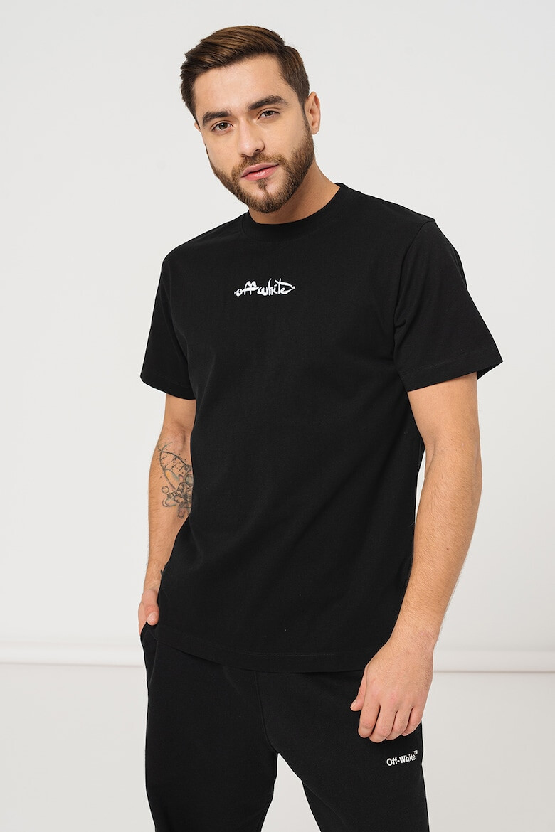 OFF-WHITE Tricou slim fit cu decolteu la baza gatului Script - Pled.ro