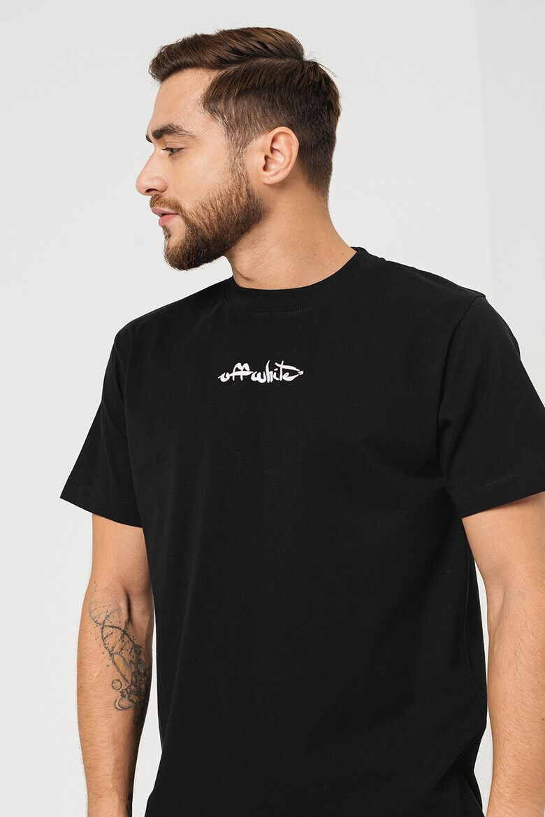 OFF-WHITE Tricou slim fit cu decolteu la baza gatului Script - Pled.ro