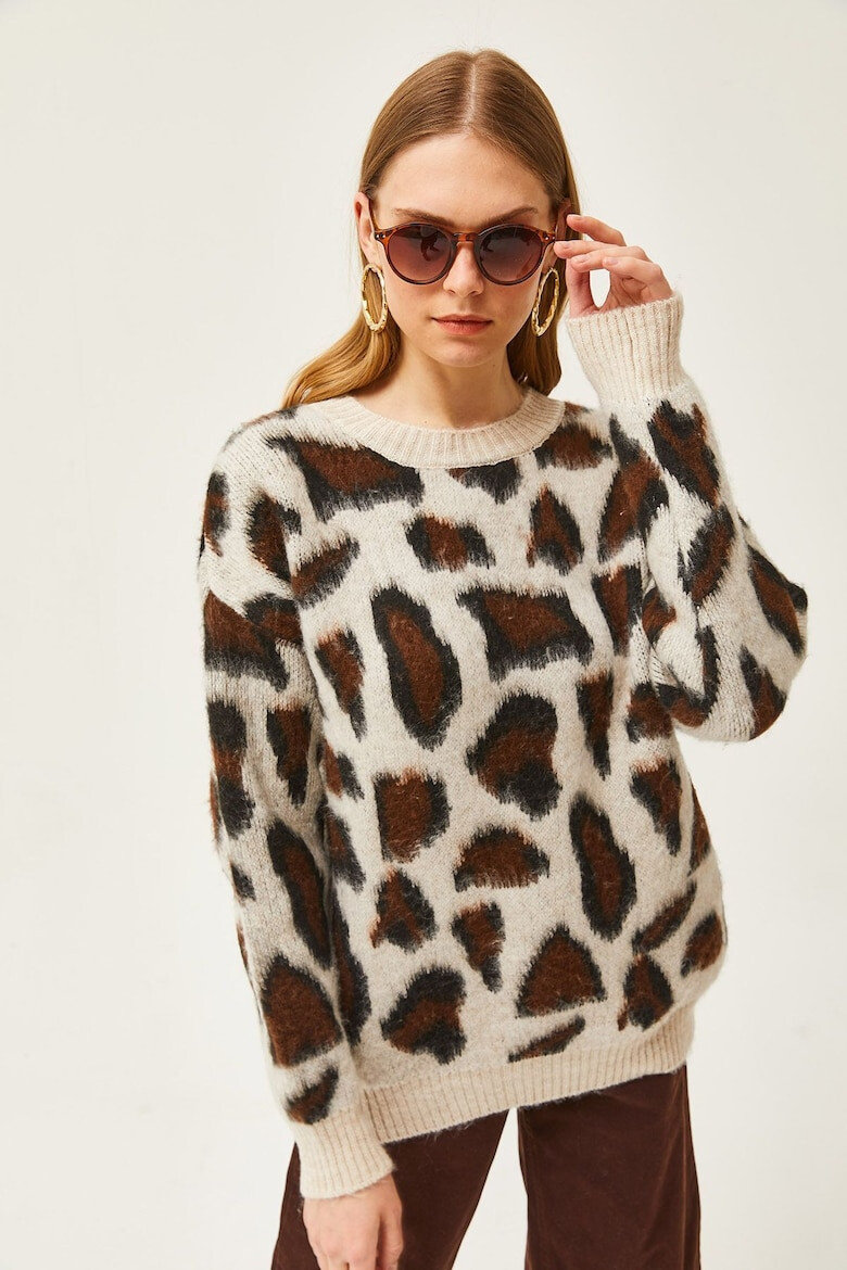 Olalook Pulover cu decolteu la baza gatului si animal print - Pled.ro