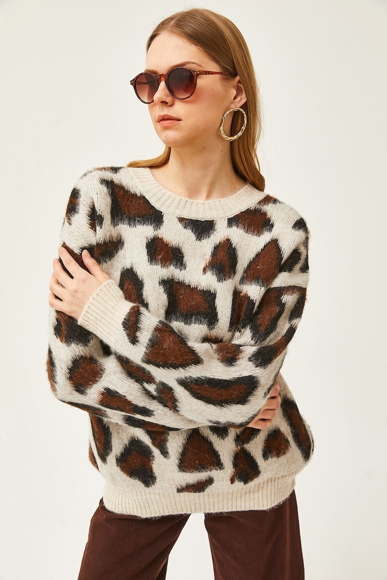 Olalook Pulover cu decolteu la baza gatului si animal print - Pled.ro