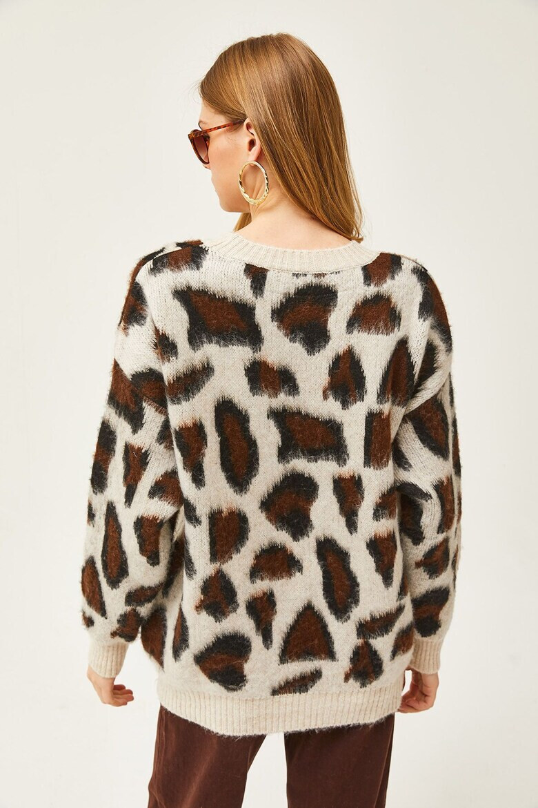 Olalook Pulover cu decolteu la baza gatului si animal print - Pled.ro