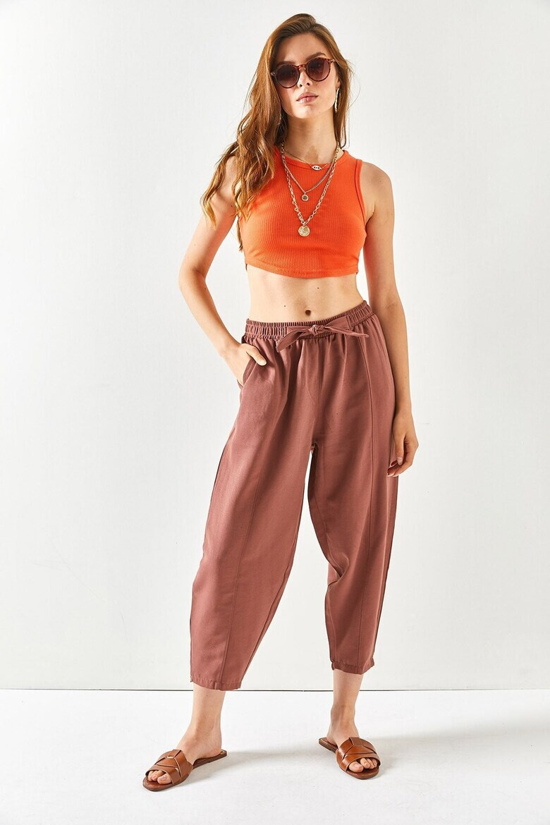 Olalook Pantaloni crop cu snur de ajustare in talie - Pled.ro