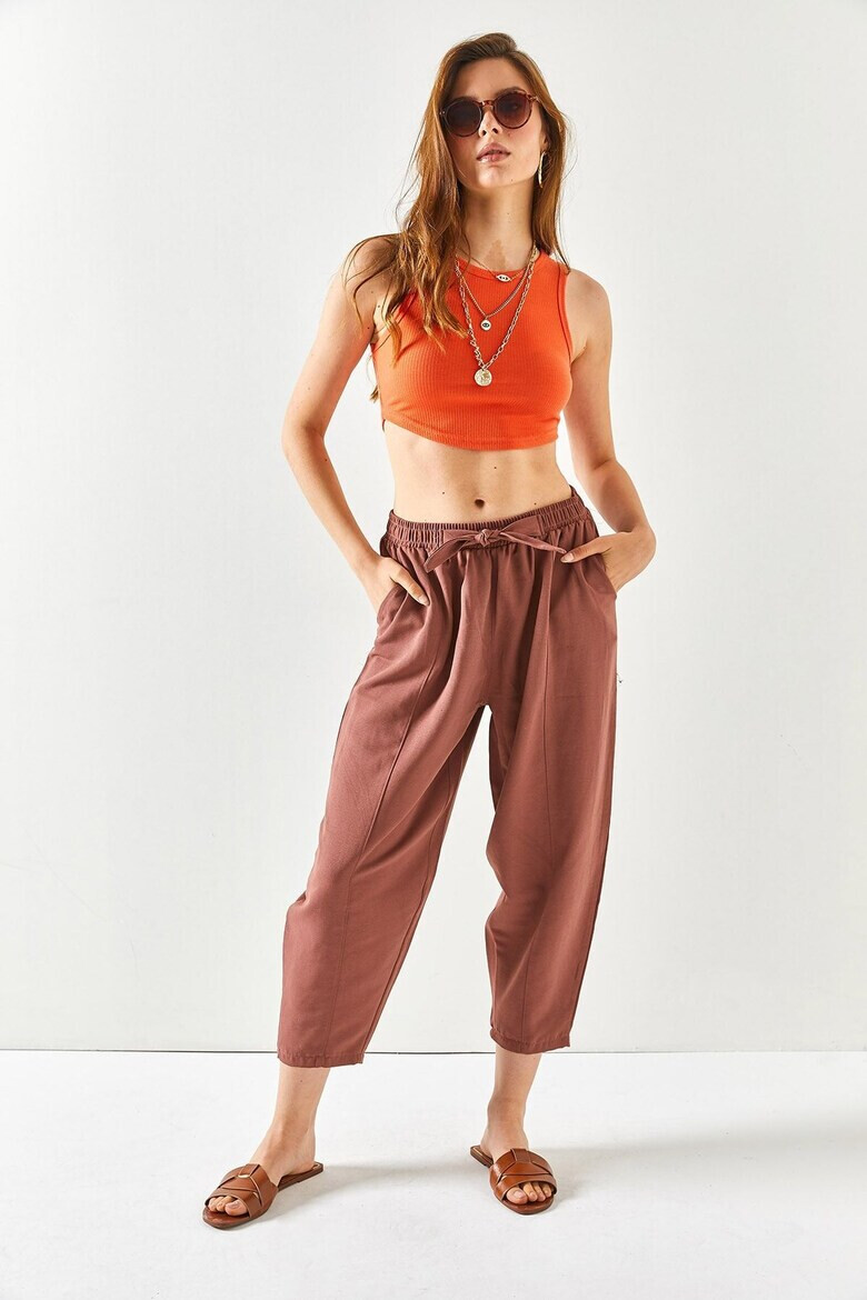 Olalook Pantaloni crop cu snur de ajustare in talie - Pled.ro