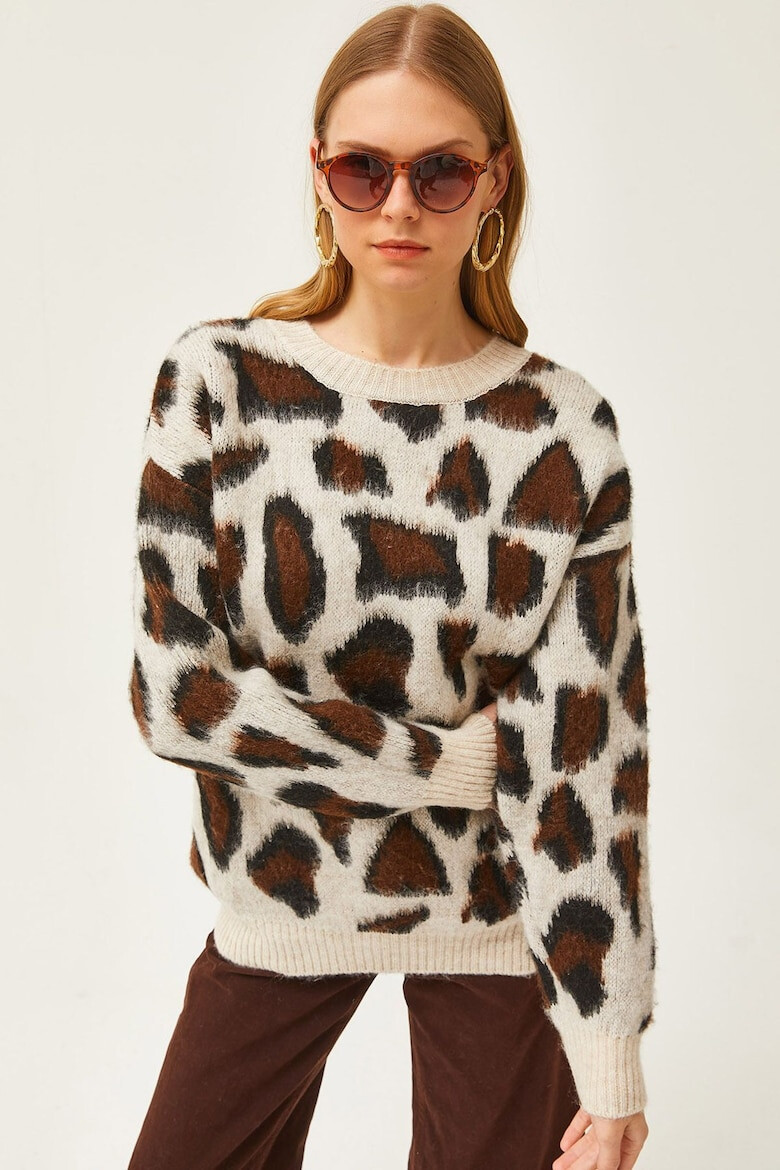 Olalook Pulover cu decolteu la baza gatului si animal print - Pled.ro