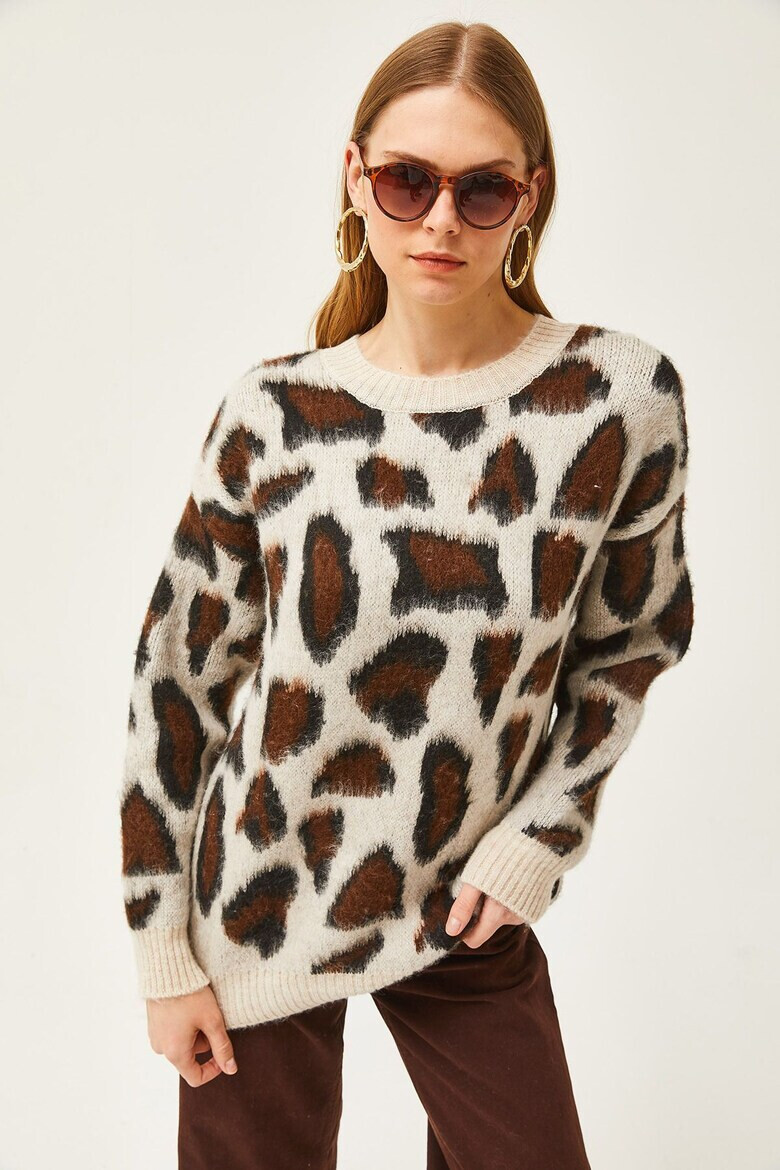 Olalook Pulover cu decolteu la baza gatului si animal print - Pled.ro