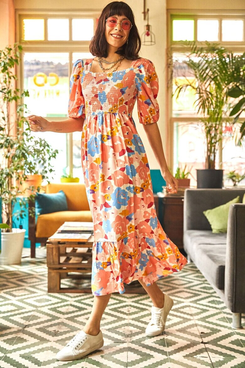 Olalook Rochie cu model floral si maneci bufante - Pled.ro