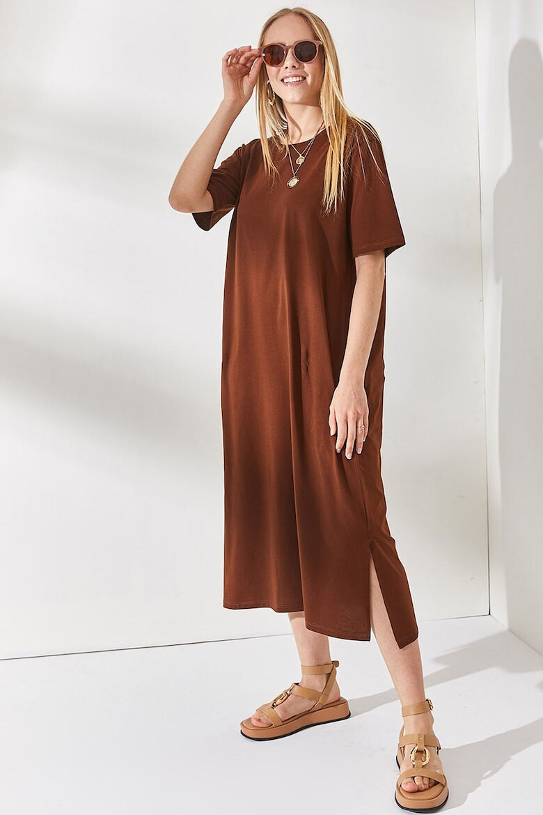 Olalook Rochie-tricou maxi cu croiala lejera si slit lateral - Pled.ro