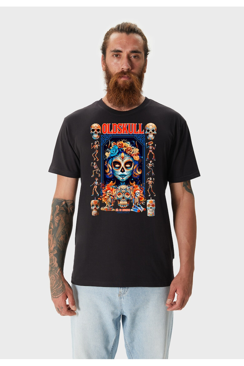 Oldskull Tricou cu decolteu la baza gatului si imprimeu - Pled.ro