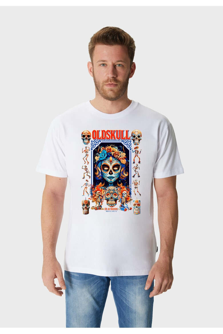 Oldskull Tricou cu decolteu la baza gatului si imprimeu - Pled.ro