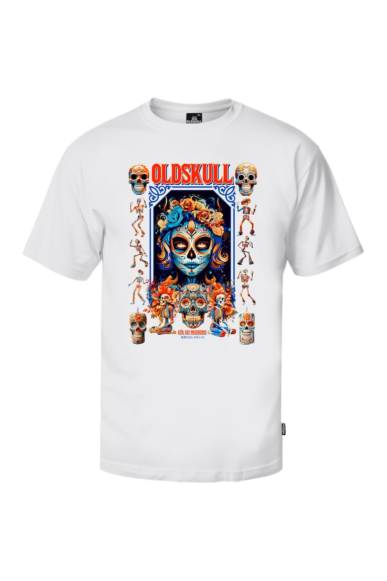 Oldskull Tricou cu decolteu la baza gatului si imprimeu - Pled.ro