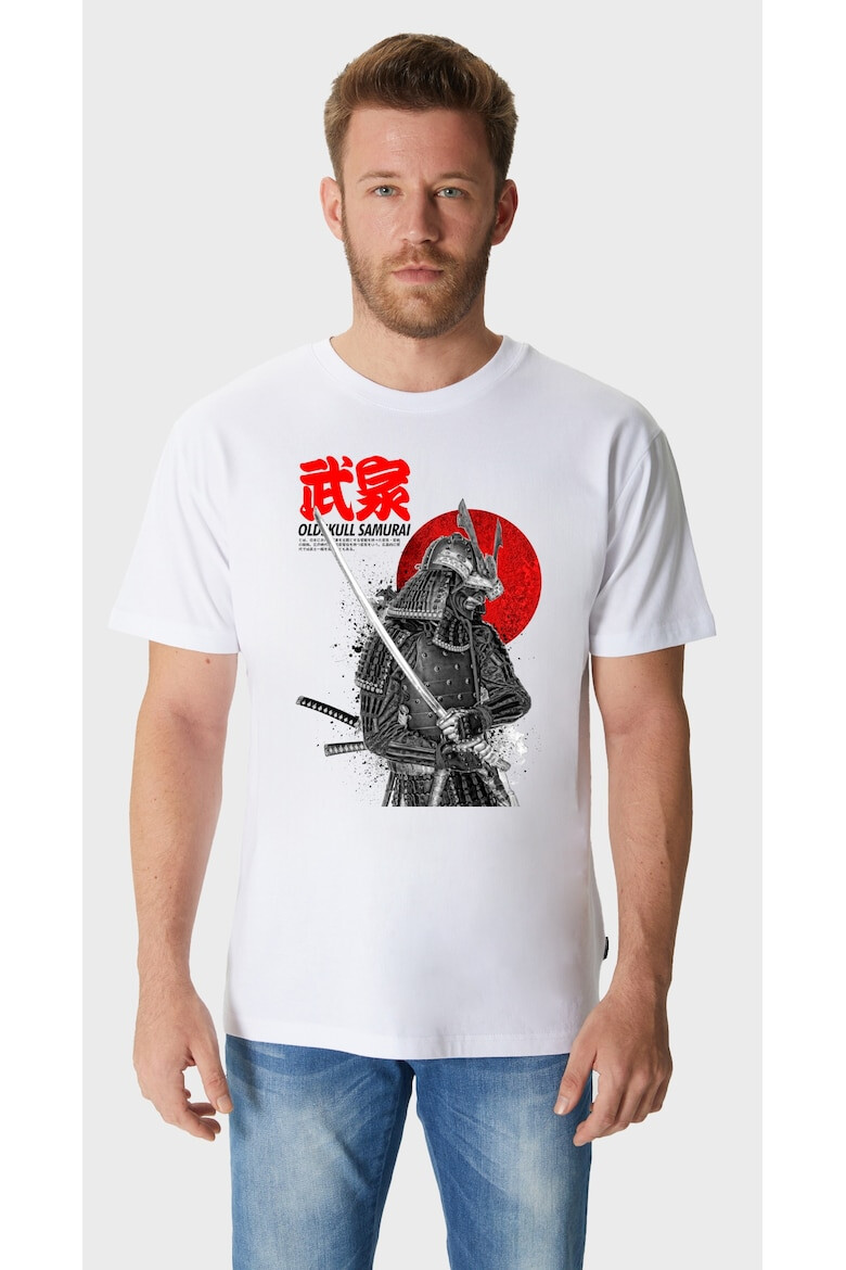 Oldskull Tricou cu decolteu la baza gatului si imprimeu Samurai - Pled.ro