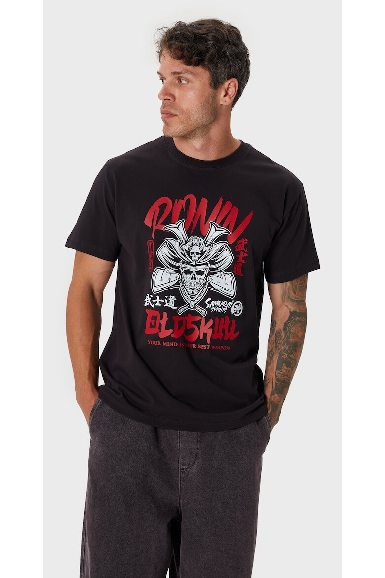 Oldskull Tricou de bumbac cu imprimeu grafic si decolteu la baza gatului - Pled.ro