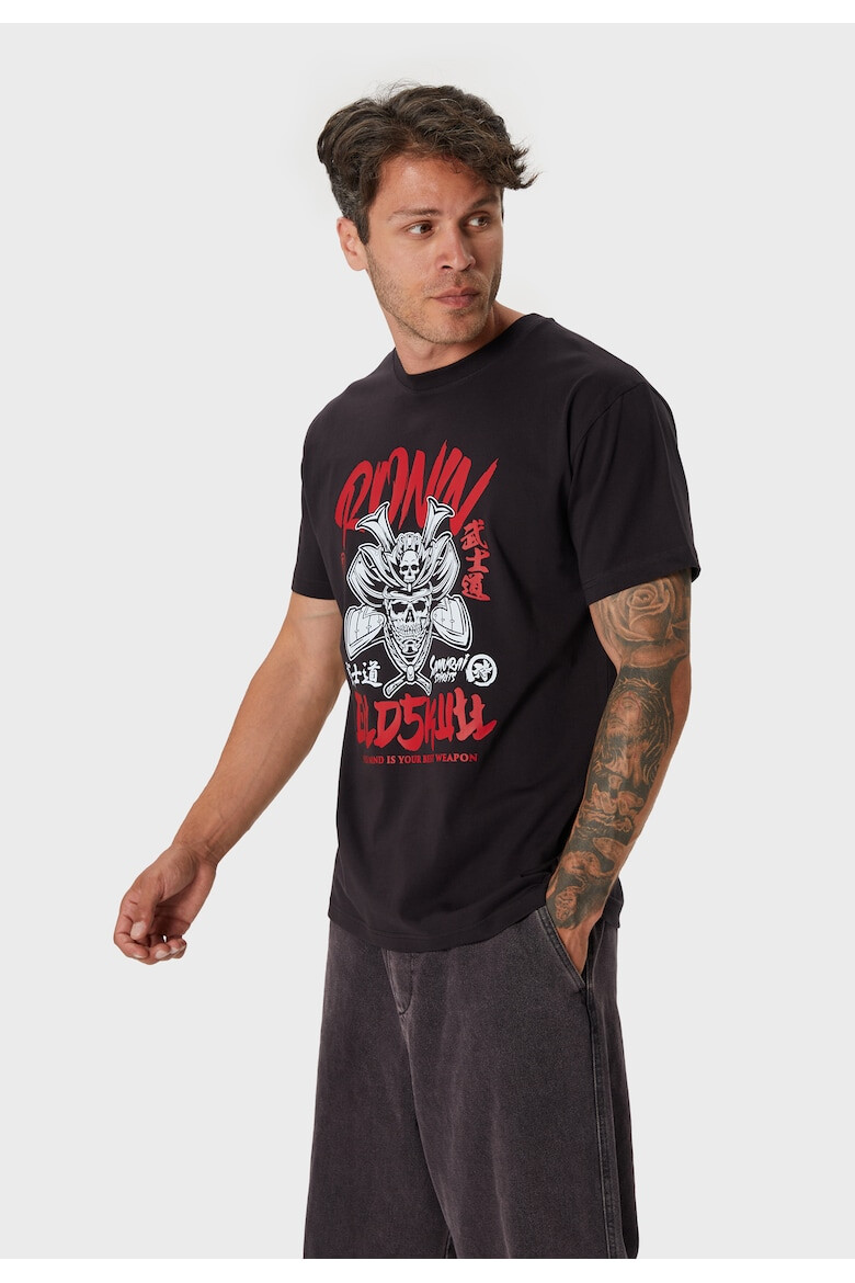 Oldskull Tricou de bumbac cu imprimeu grafic si decolteu la baza gatului - Pled.ro