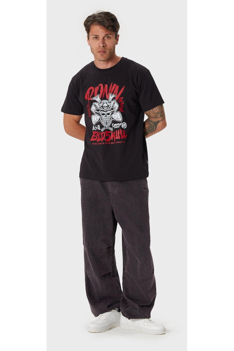 Oldskull Tricou de bumbac cu imprimeu grafic si decolteu la baza gatului - Pled.ro