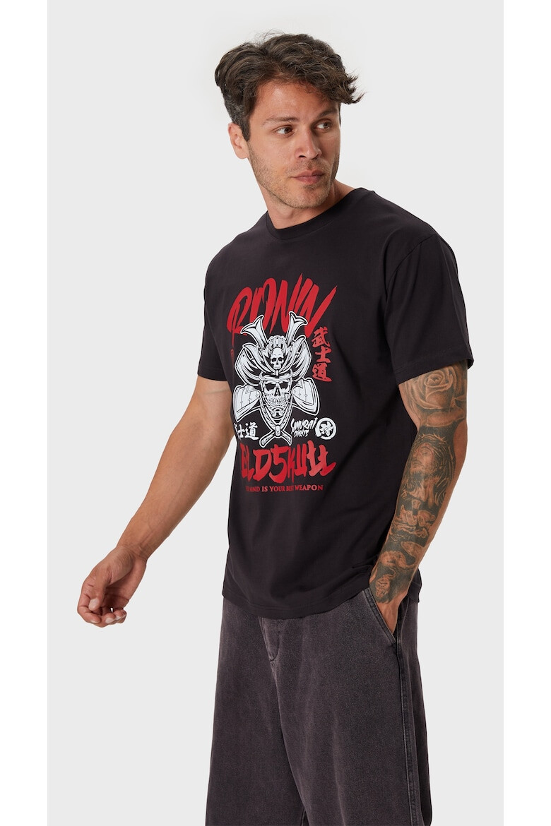 Oldskull Tricou de bumbac cu imprimeu grafic si decolteu la baza gatului - Pled.ro