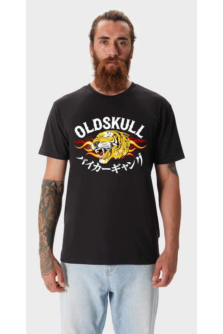 Oldskull Tricou de bumbac cu imprimeu logo si decolteu la baza gatului - Pled.ro