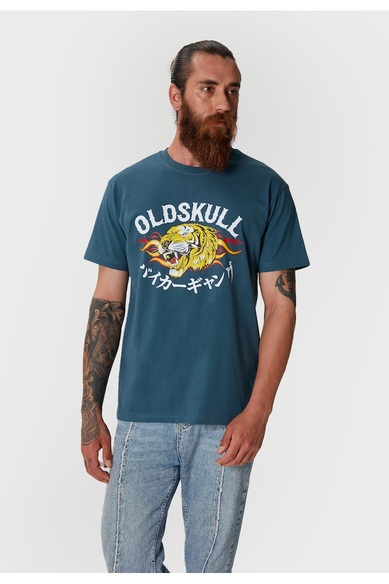 Oldskull Tricou de bumbac cu imprimeu logo si decolteu la baza gatului - Pled.ro