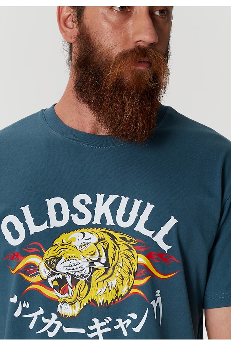 Oldskull Tricou de bumbac cu imprimeu logo si decolteu la baza gatului - Pled.ro