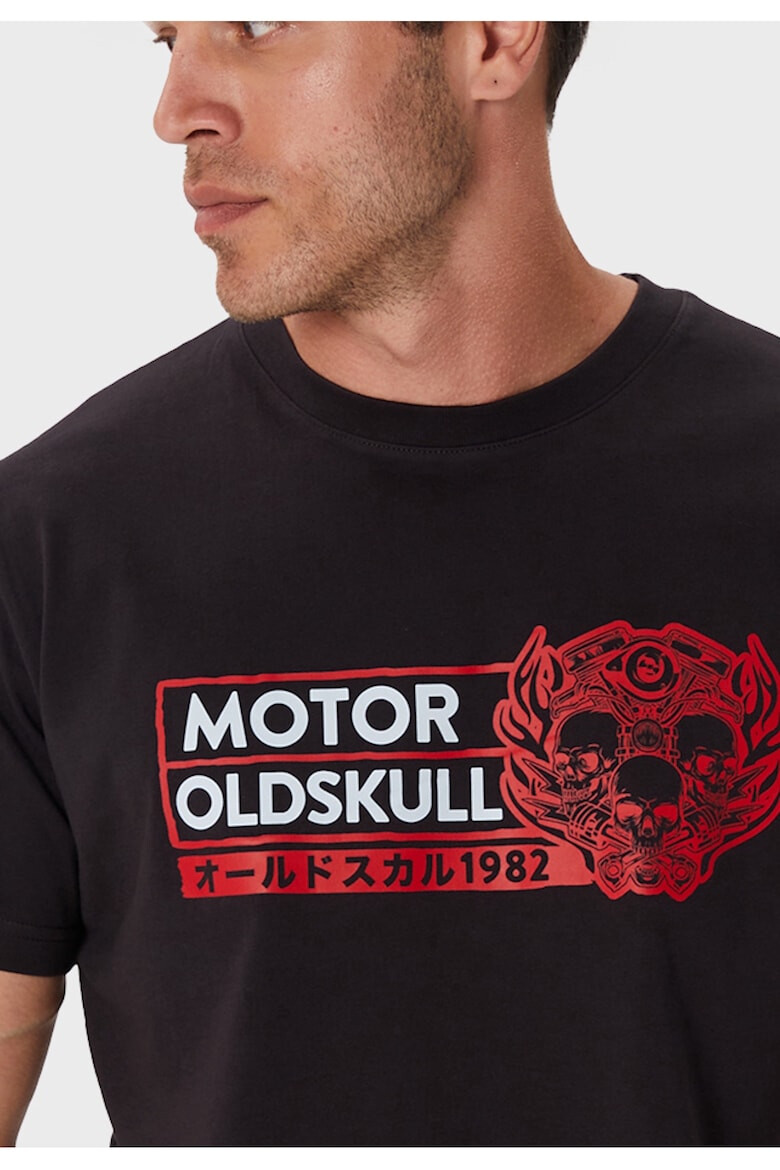 Oldskull Tricou de bumbac cu imprimeu si decolteu la baza gatului - Pled.ro