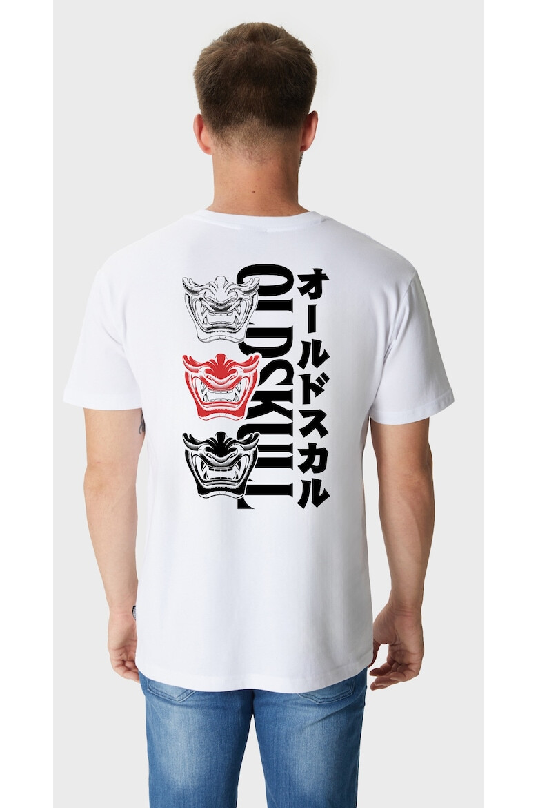 Oldskull Tricou de bumbac cu imprimeu si decolteu la baza gatului - Pled.ro