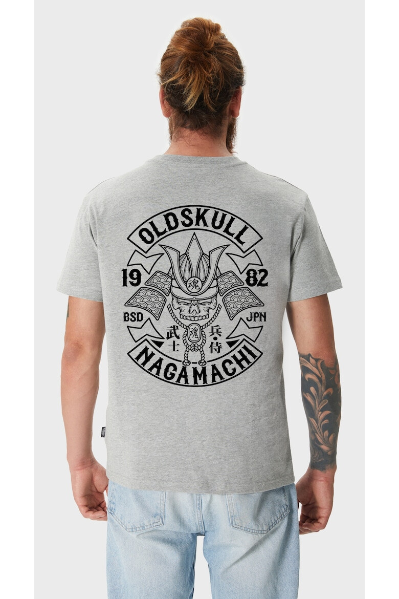 Oldskull Tricou de bumbac cu imprimeu si decolteu la baza gatului - Pled.ro