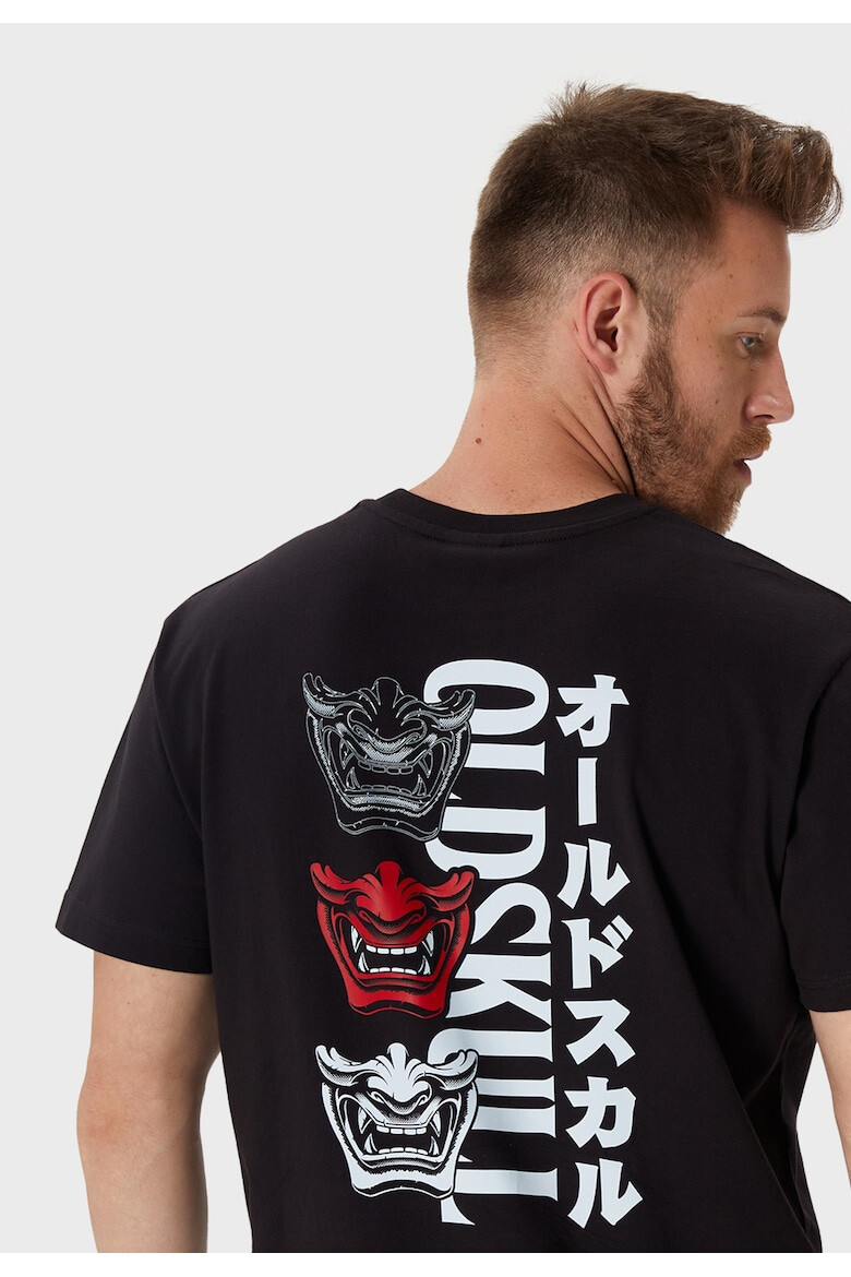 Oldskull Tricou de bumbac cu imprimeu si decolteu la baza gatului - Pled.ro