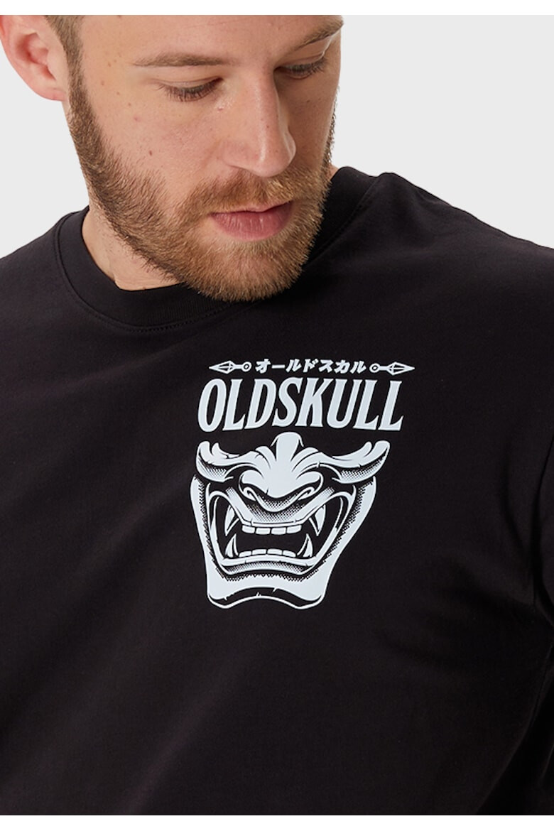 Oldskull Tricou de bumbac cu imprimeu si decolteu la baza gatului - Pled.ro