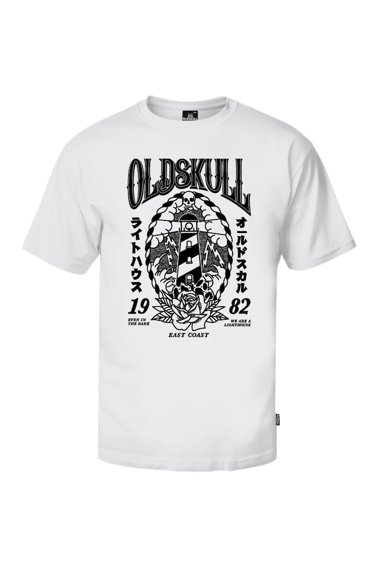 Oldskull Tricou de bumbac cu imprimeu si decolteu la baza gatului - Pled.ro