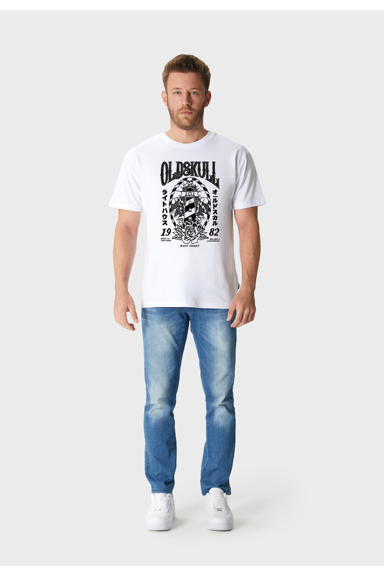 Oldskull Tricou de bumbac cu imprimeu si decolteu la baza gatului - Pled.ro