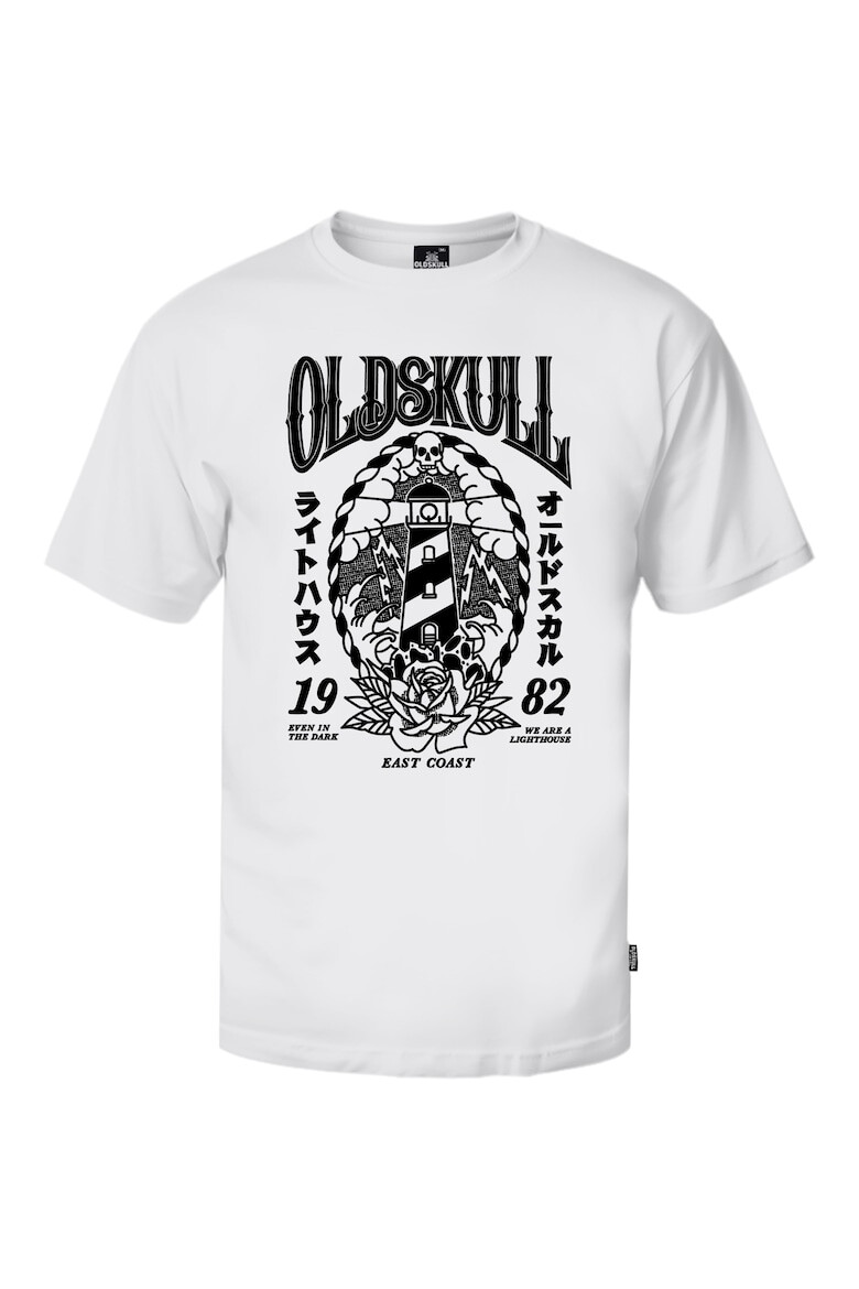 Oldskull Tricou de bumbac cu imprimeu si decolteu la baza gatului - Pled.ro