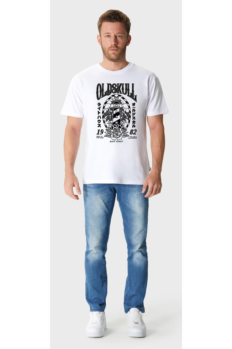 Oldskull Tricou de bumbac cu imprimeu si decolteu la baza gatului - Pled.ro