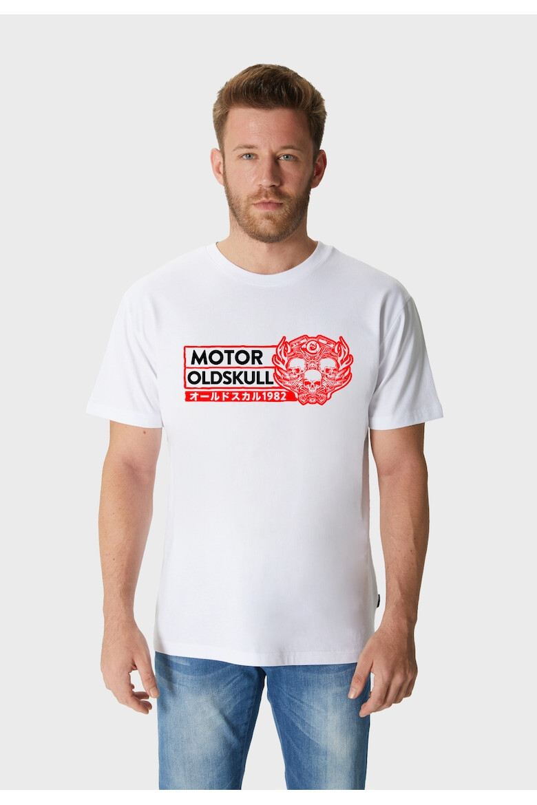 Oldskull Tricou de bumbac cu imprimeu si decolteu la baza gatului - Pled.ro