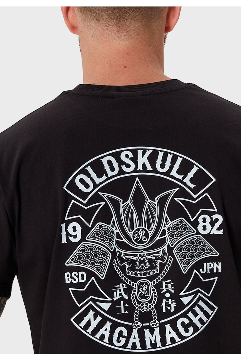 Oldskull Tricou de bumbac cu imprimeu si decolteu la baza gatului - Pled.ro