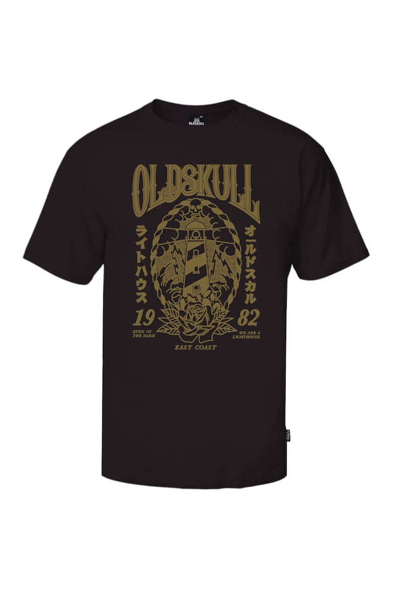 Oldskull Tricou de bumbac cu imprimeu si decolteu la baza gatului - Pled.ro