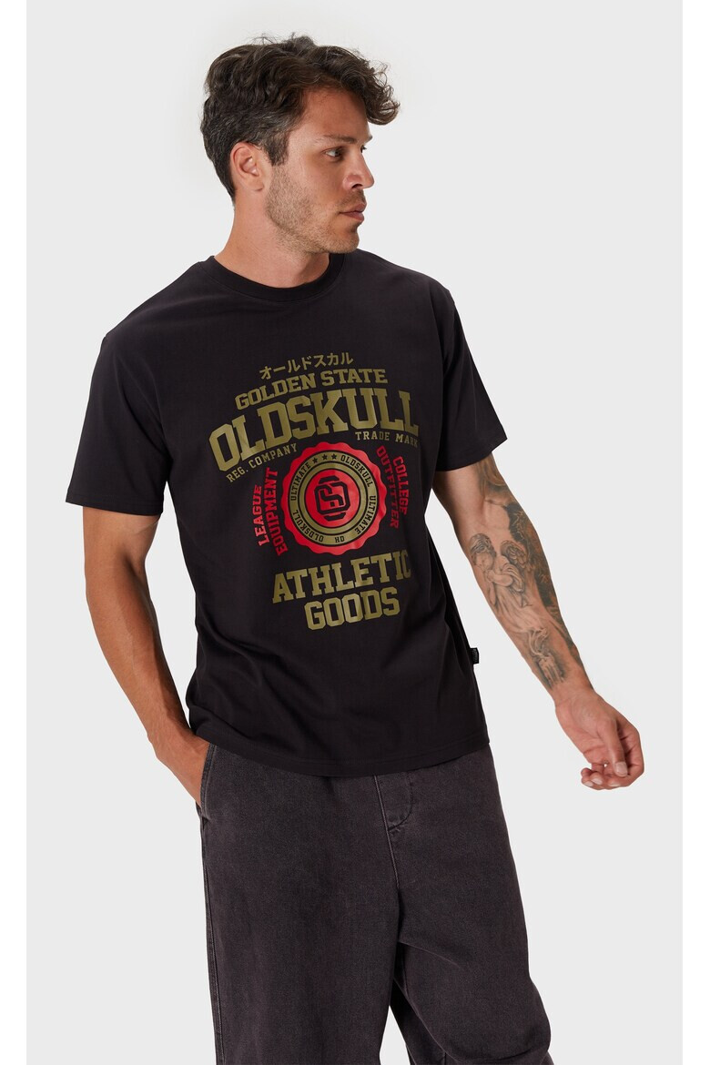 Oldskull Tricou de bumbac cu imprimeu text si grafic si cu decolteu la baza gatului - Pled.ro