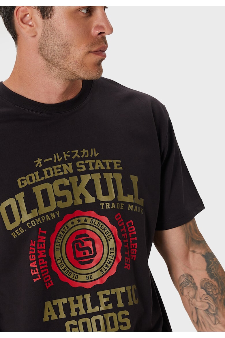 Oldskull Tricou de bumbac cu imprimeu text si grafic si cu decolteu la baza gatului - Pled.ro