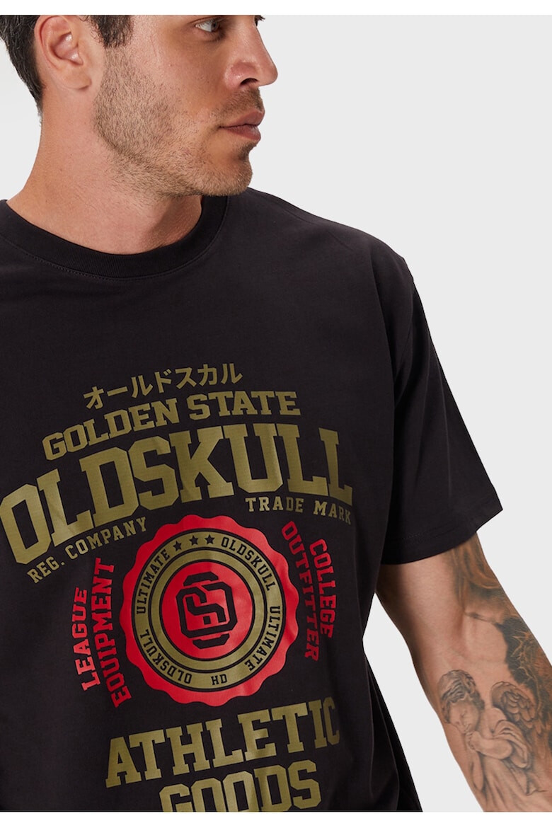 Oldskull Tricou de bumbac cu imprimeu text si grafic si cu decolteu la baza gatului - Pled.ro