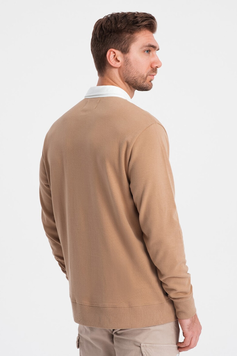 OMBRE Bluza polo lejera de trening cu fenta cu nasturi Maro camel - Pled.ro