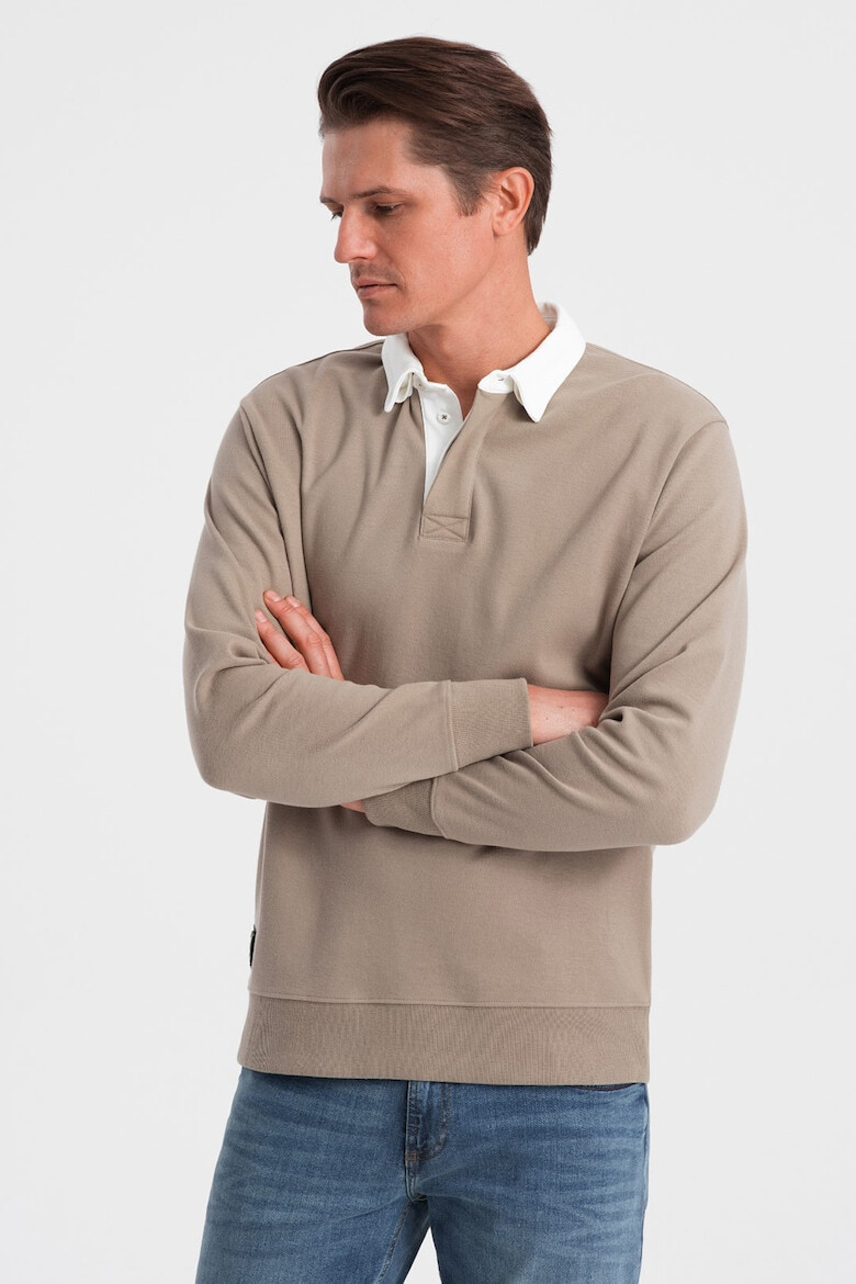 OMBRE Bluza polo lejera de trening cu fenta cu nasturi Maro taupe - Pled.ro