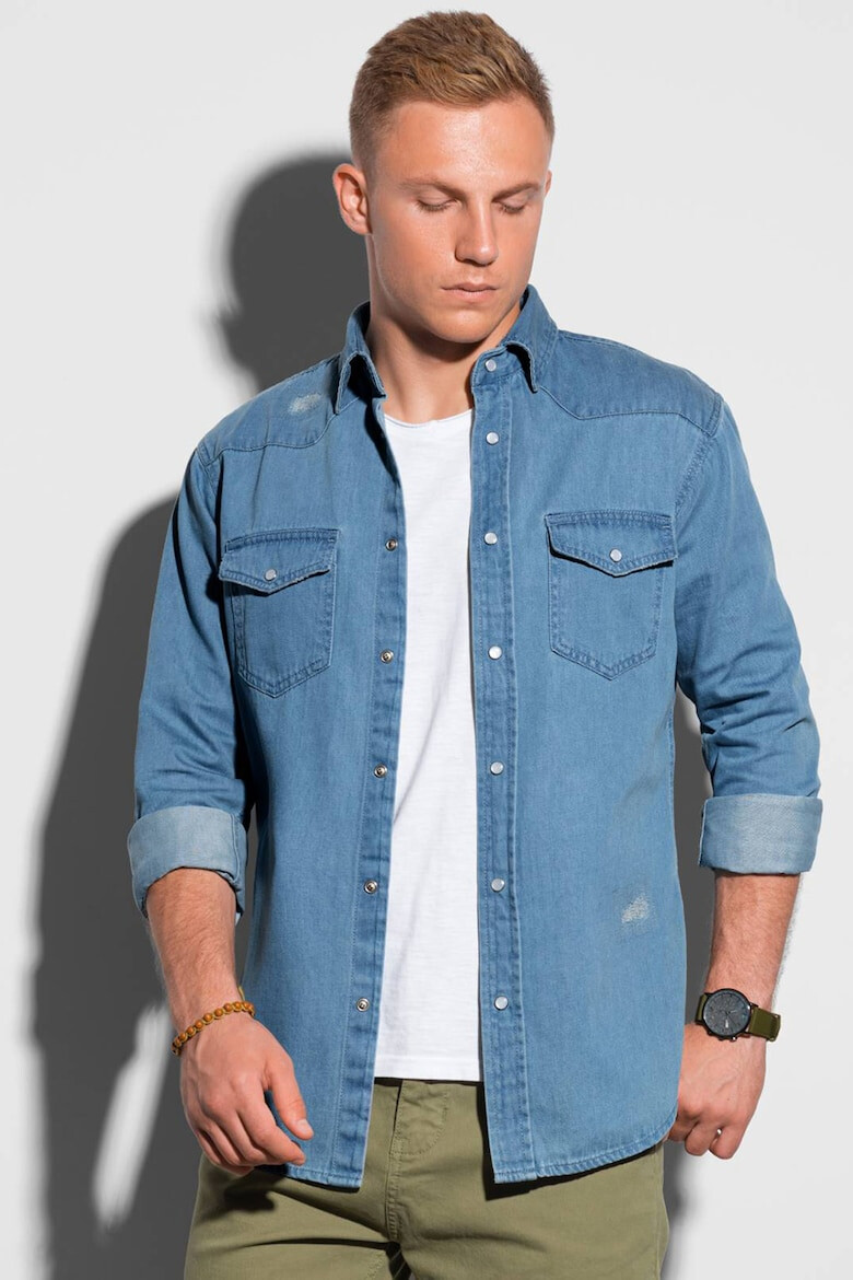 OMBRE Camasa slim fit din material chambray cu buzunare pe piept - Pled.ro