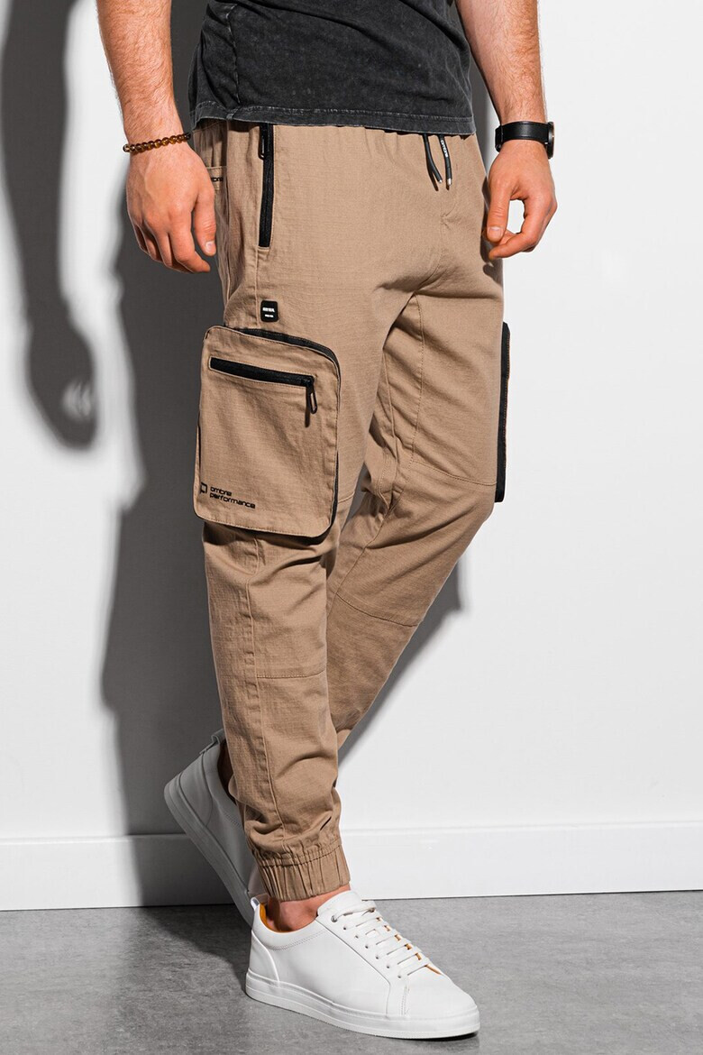 OMBRE Pantaloni jogger cargo cu snur de ajustare in talie - Pled.ro